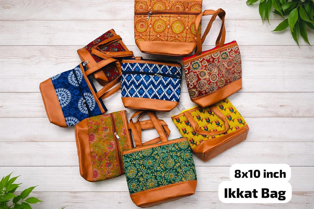 Hand-Printed Ikkat Tote Bag - Handbag (Multi-Designs) -JB016