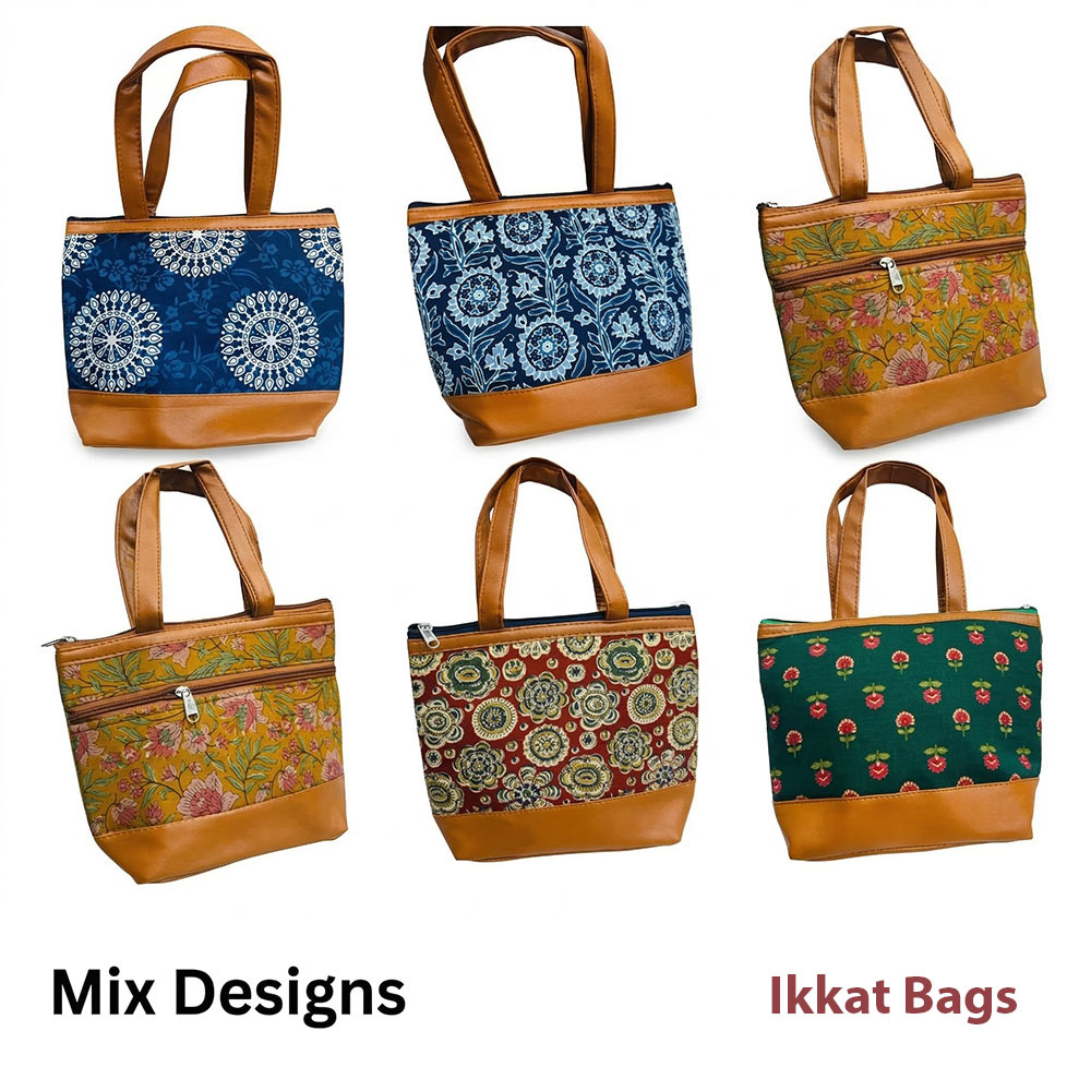 Hand-Printed Ikkat Tote Bag - Handbag (Multi-Designs) -JB016
