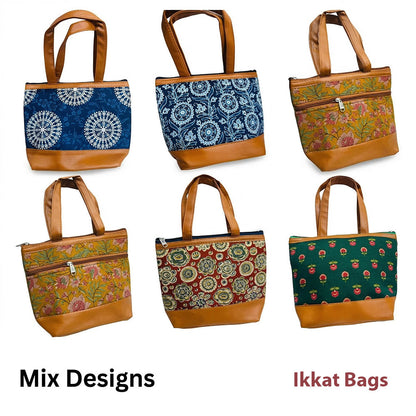 Hand-Printed Ikkat Tote Bag - Handbag (Multi-Designs) -JB016