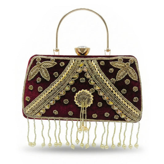 maroon velvet clutch for party