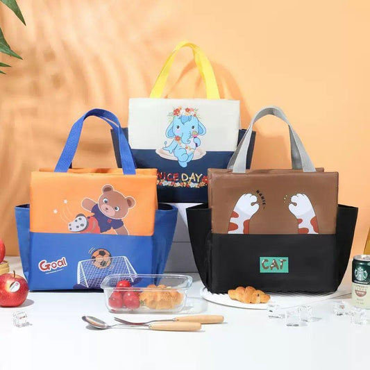 Set of colorful bags with cartoon designs