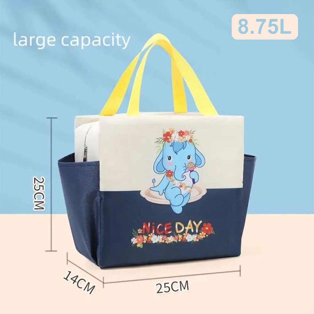 Tote bag with cartoon elephant design jai bramhani insulated kids lunch bags